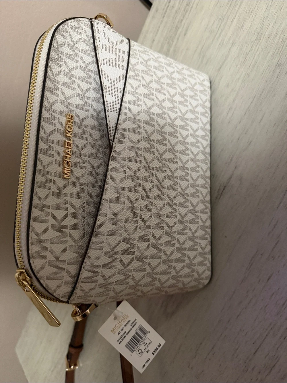 Michael Kors Cream Signature Crossbody Bag with Gold Hardware